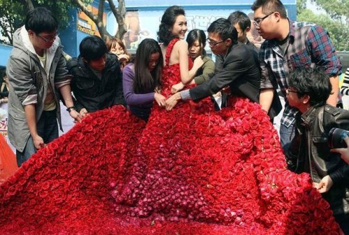 Vestido hecho de 9999 rosas (2)