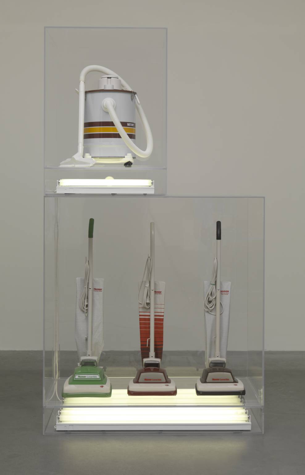 New Hoover Convertibles, Green, Red, Brown, New Shelton Wet/Dry 10 Gallon Displaced Doubledecker 1981-7 by Jeff Koons born 1955