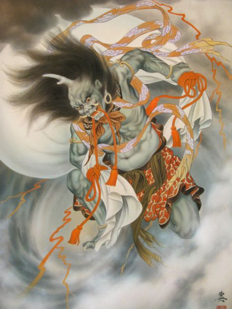 fujin pintura dios del viento japones
