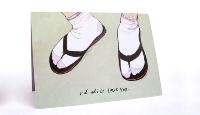 tarjetas san valentin divertidas sandalias y calcetas