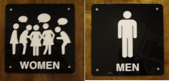 hombres y mujeres cartel de baño