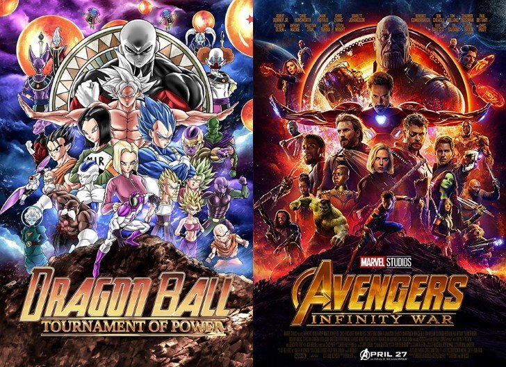Dragon ball tournament of power vs avengers infinity war posters
