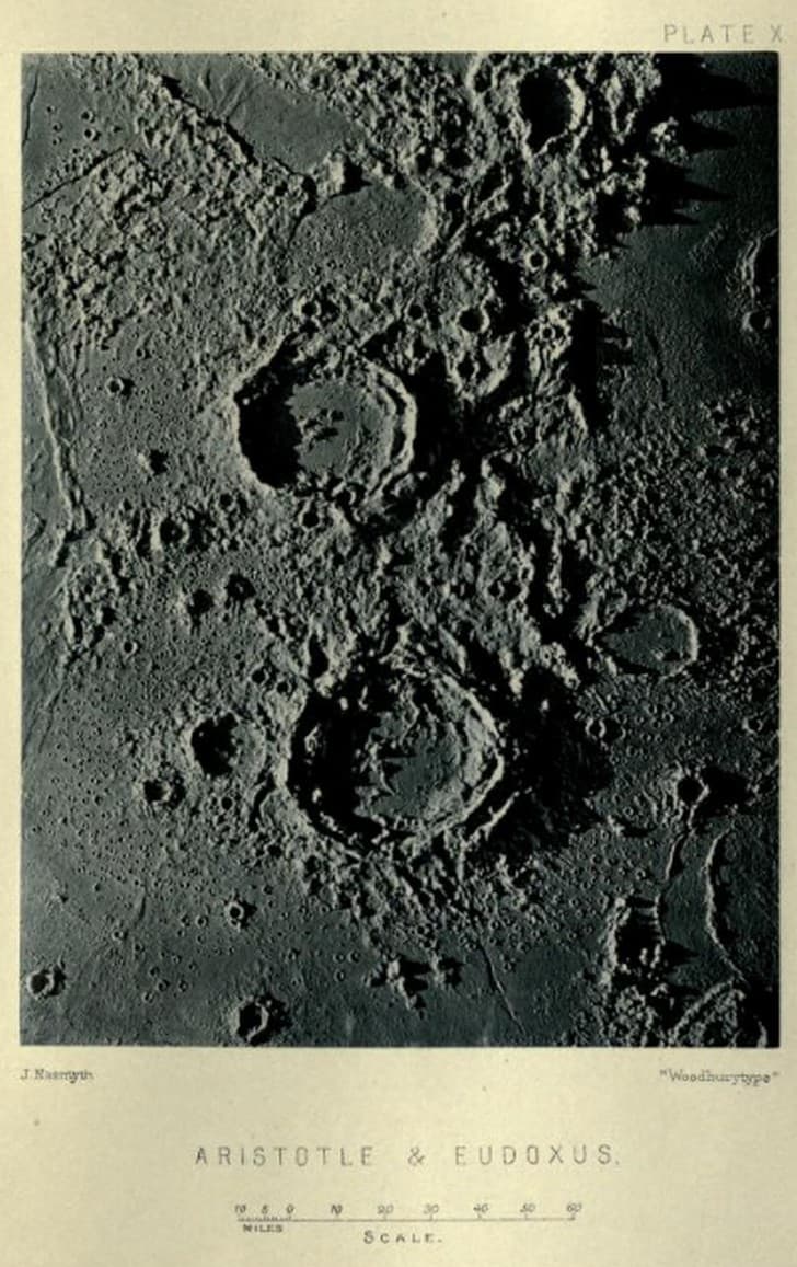The moon considered as a planet, a world, and a satellite Nasmyth, James, 1808 1890 crater aristoteles y edoxus