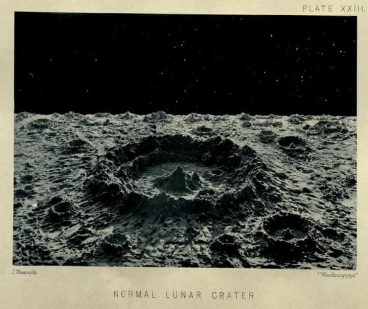 The moon considered as a planet, a world, and a satellite Nasmyth, James, 1808 1890 crater en la luna