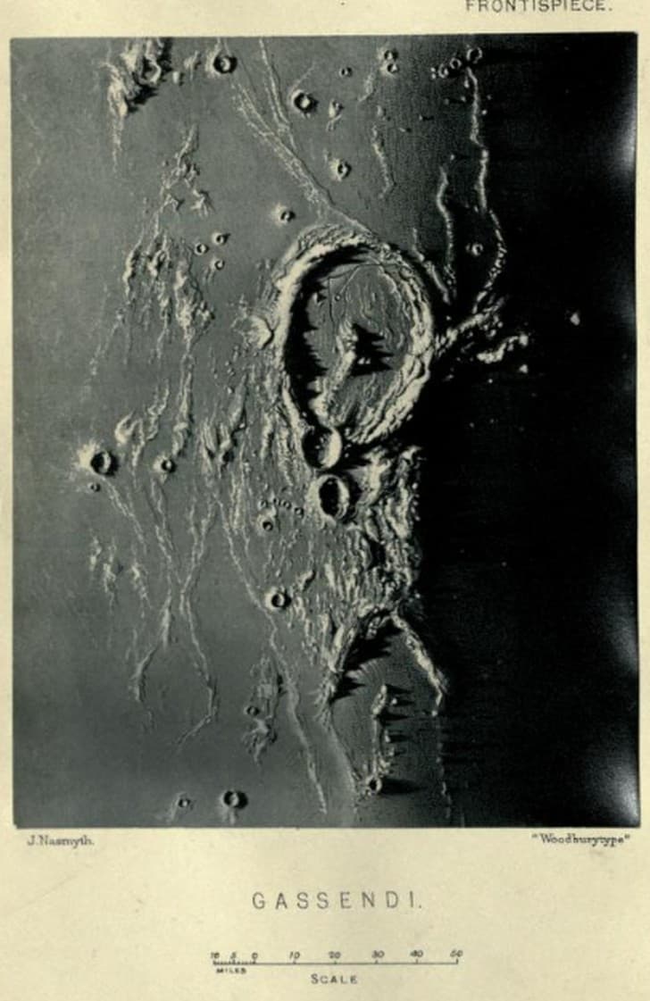 The moon considered as a planet, a world, and a satellite Nasmyth, James, 1808 1890 crater gasendi