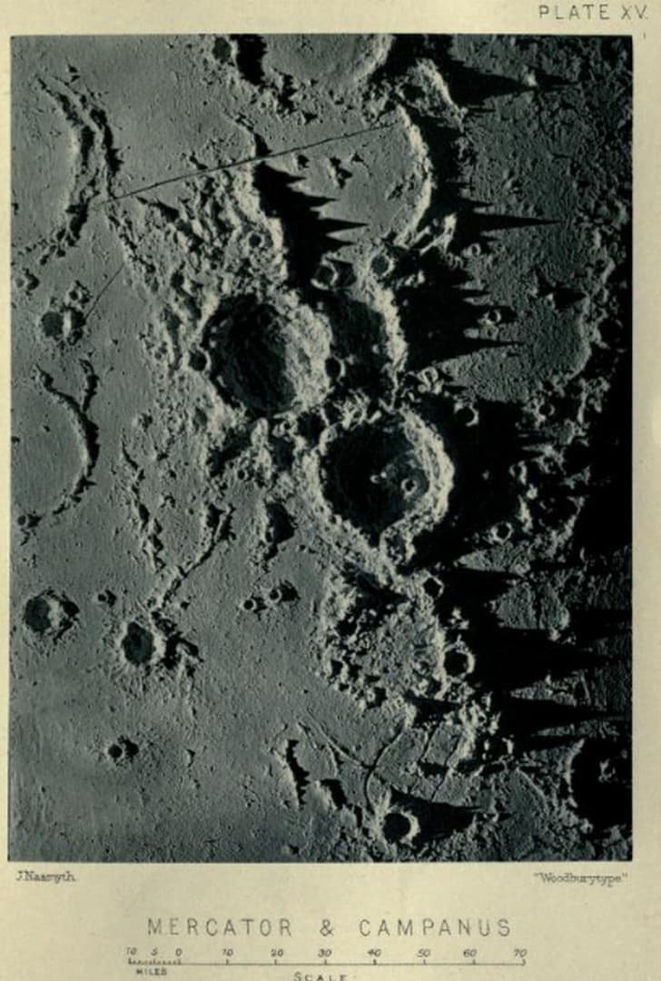 The moon considered as a planet, a world, and a satellite Nasmyth, James, 1808 1890 crater mercator