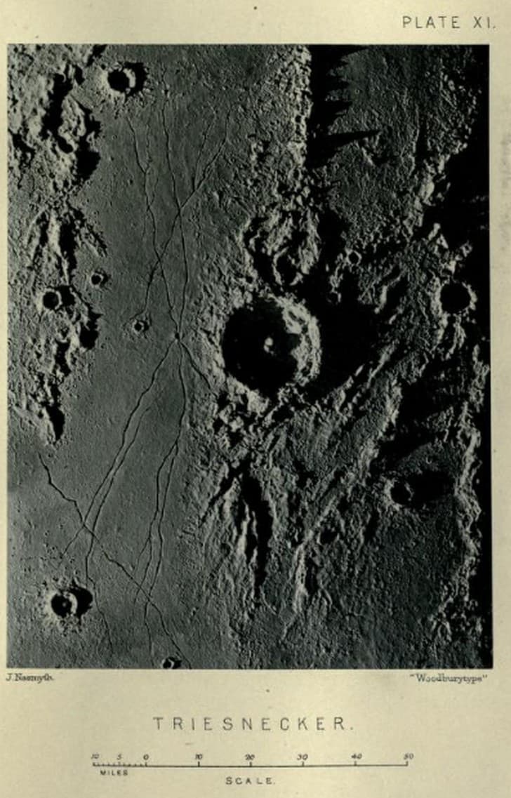 The moon considered as a planet, a world, and a satellite Nasmyth, James, 1808 1890 crater trinescker