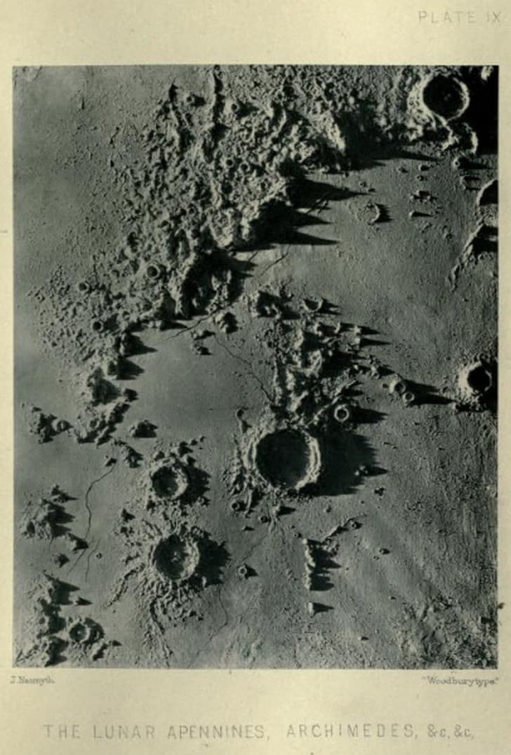 The moon considered as a planet, a world, and a satellite Nasmyth, James, 1808 1890 irregularidades en la luna