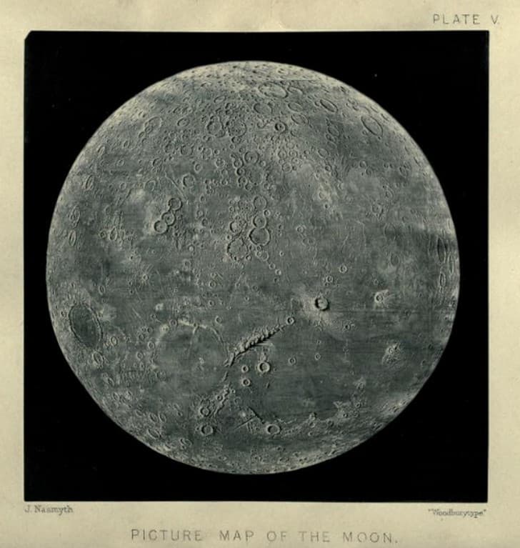 The moon considered as a planet, a world, and a satellite Nasmyth, James, 1808 1890 mapa de la luna