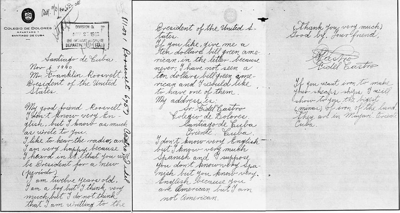 carta de fidel castro a Roosevelt