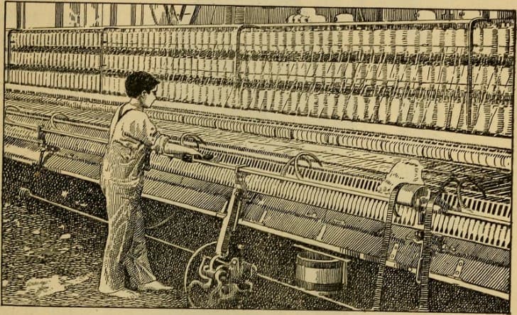 niño trabajando en una fabrica de textiles