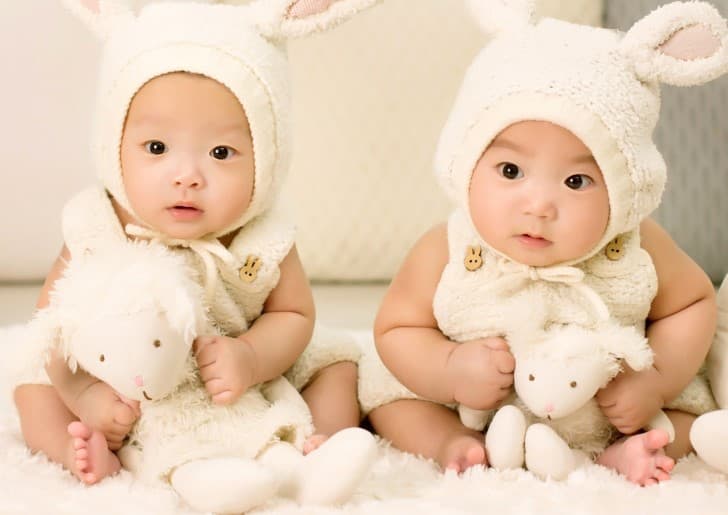 gemelos vestidos de conejo