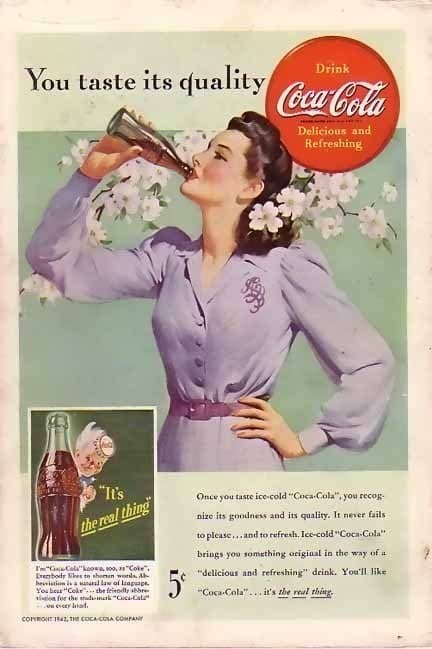 mujer bebiendo coca cola anuncio antiguo