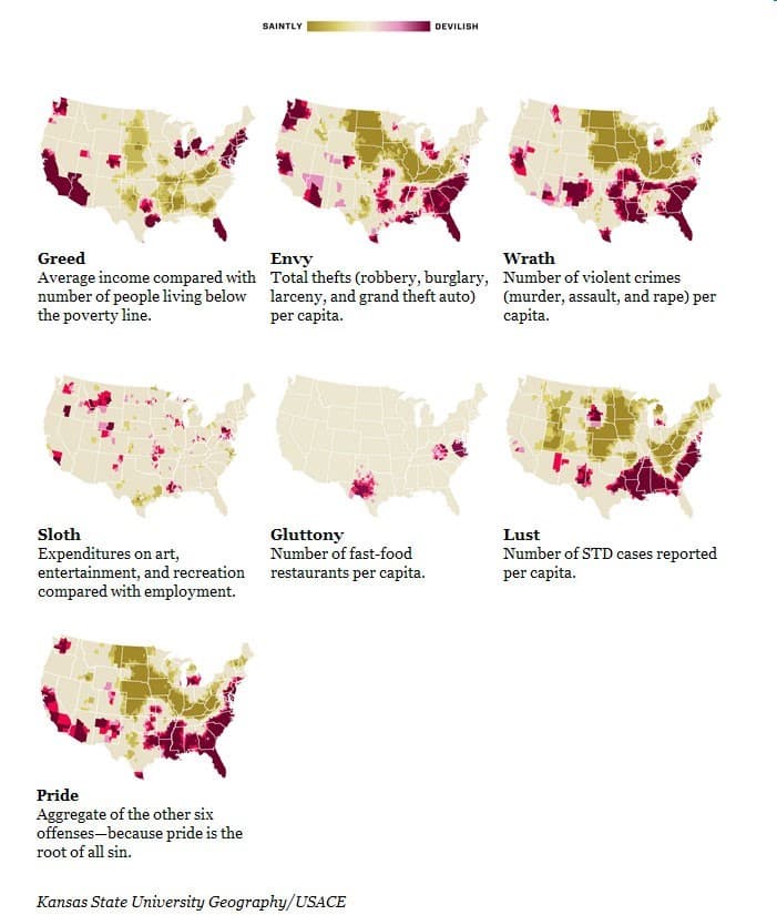 Mapa de los Pecados Capitales en Estados Unidos