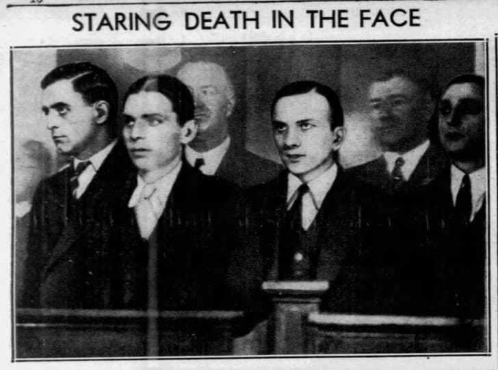 Marino, Kriesberg, Murphy y Pasqua durante el juicio. Brooklyn Daily Eagle, Oct. 20, 1933.