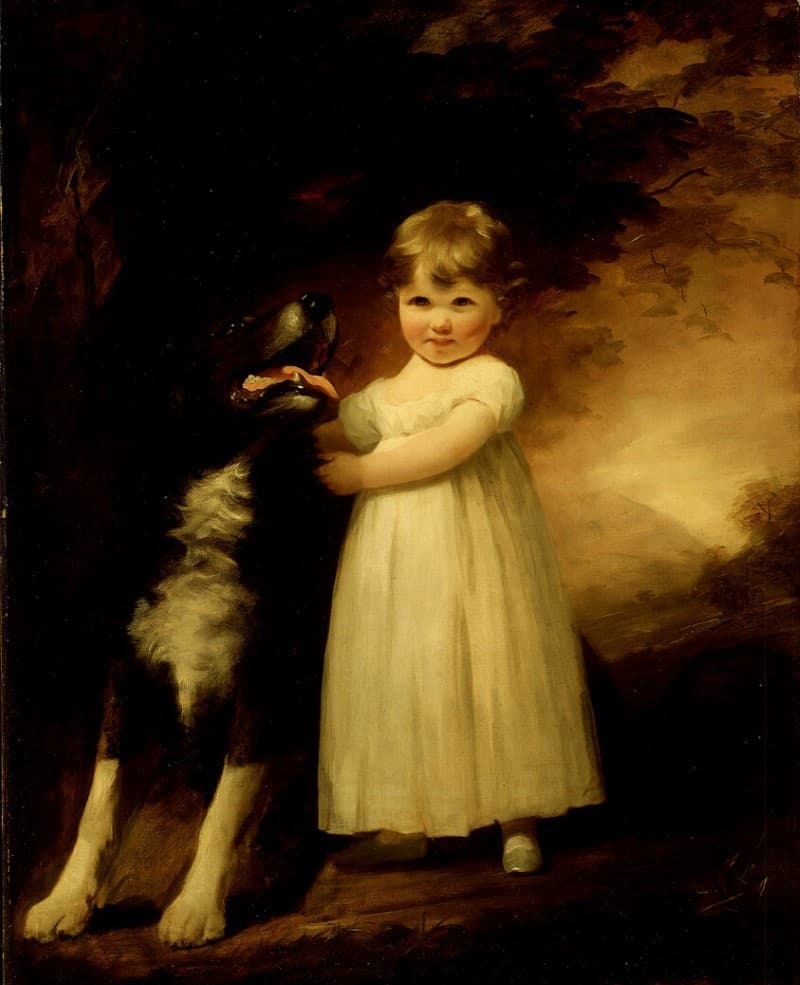 cuadro de una niña con un perro