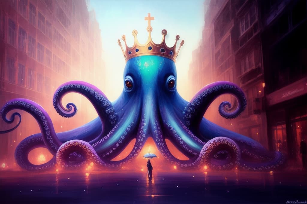 00544 1121389272 Photographic realistic a giant octopus with a crown atmospheric beautiful by stanley artgerm tom bagshaw arthur adams carne