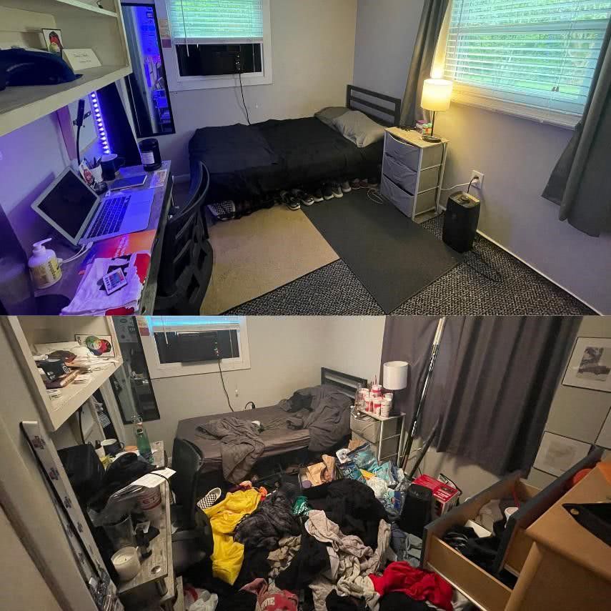 antes y despues limpiar habitacion tras depresion