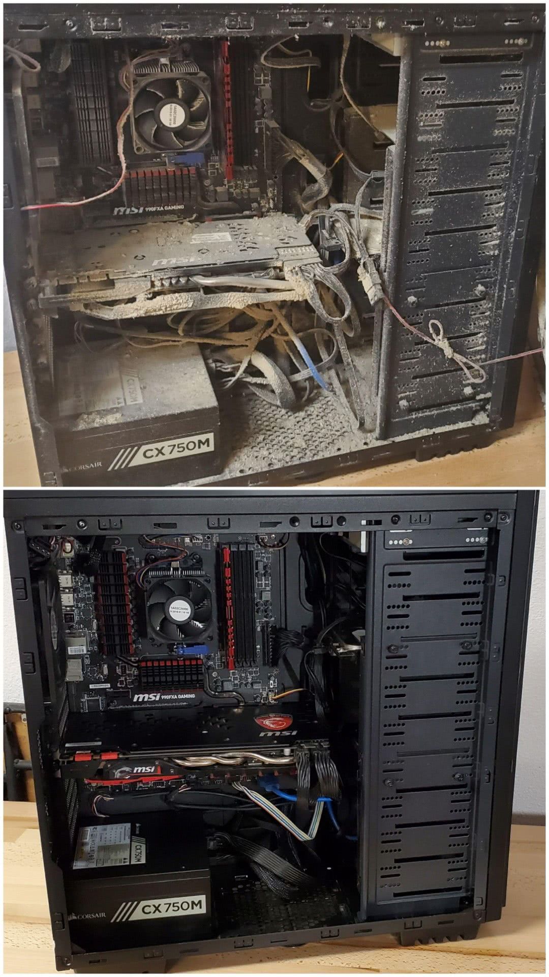 computadora llena de polvo antes y despues