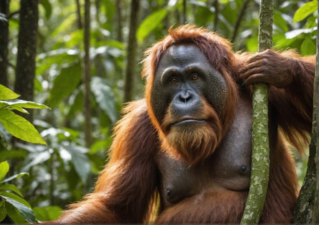 Observan orangutan curandose una herida con planta medicinal